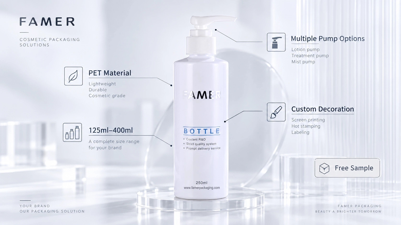 product-1672-941FAMER PET cosmetic bottle advantages: PET material, 125ml–400ml sizes, pump options, custom decoration and free samples product-1672-941FAMER PET cosmetic bottle advantages: PET material, 125ml–400ml sizes, pump options, custom decoration and free samples